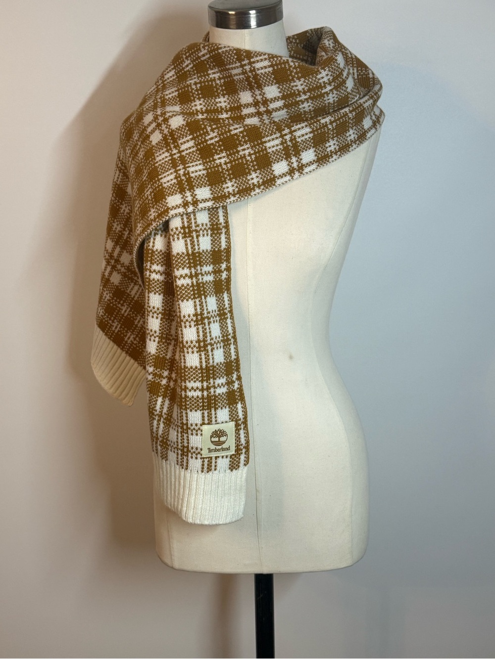 Timberland Camel & Cream Plaid Knit scarf